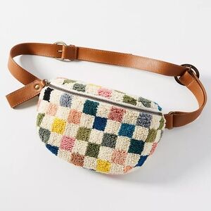Anthropologie Emily Isabella Checker Sherpa Belt Bag